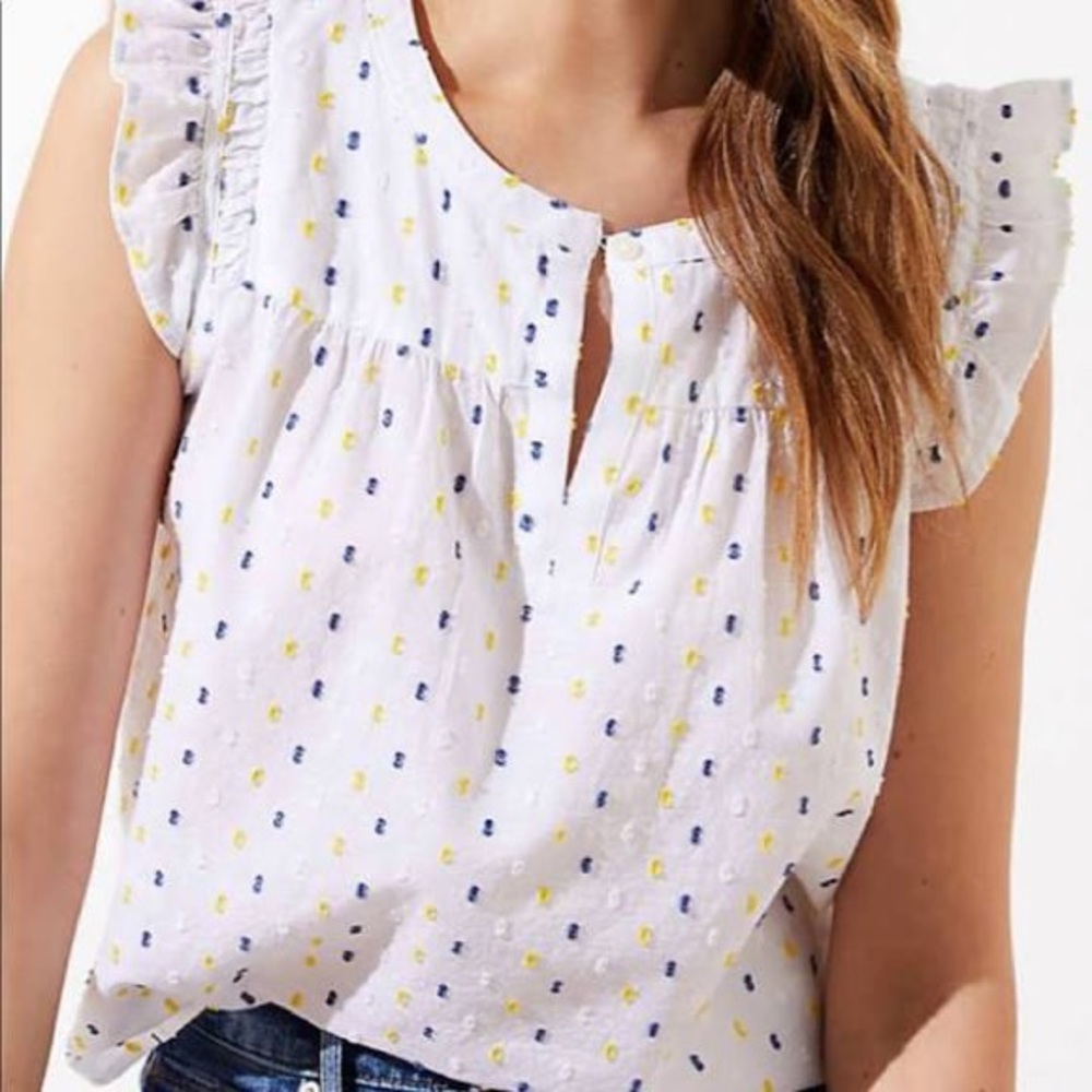 NWT Loft Smocked Split Neck Blouse - Size XS